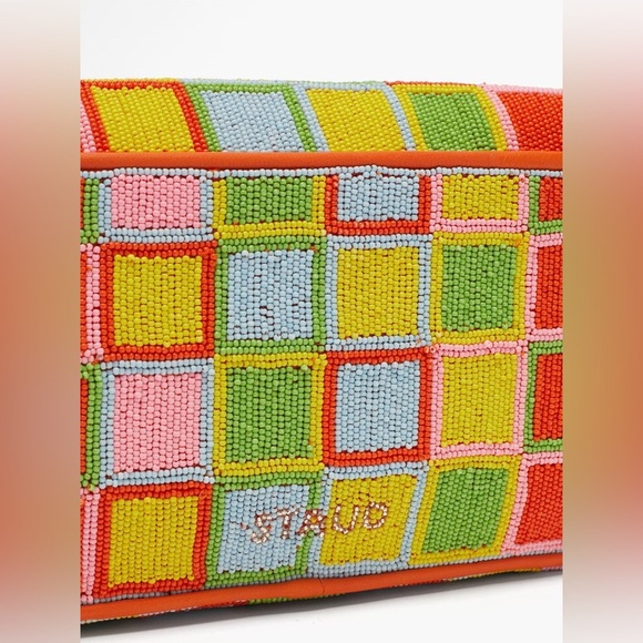 STAUD Staud Tommy “Multicoloured” Check Geometric-Print Beaded Bag - Picture 3 of 8